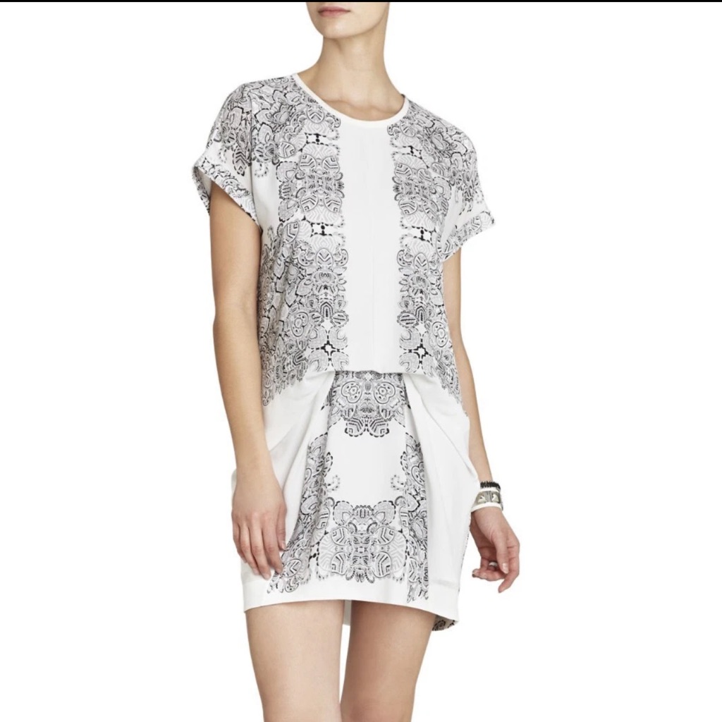Bcbgmaxazria Cream And Black Patterned Dress